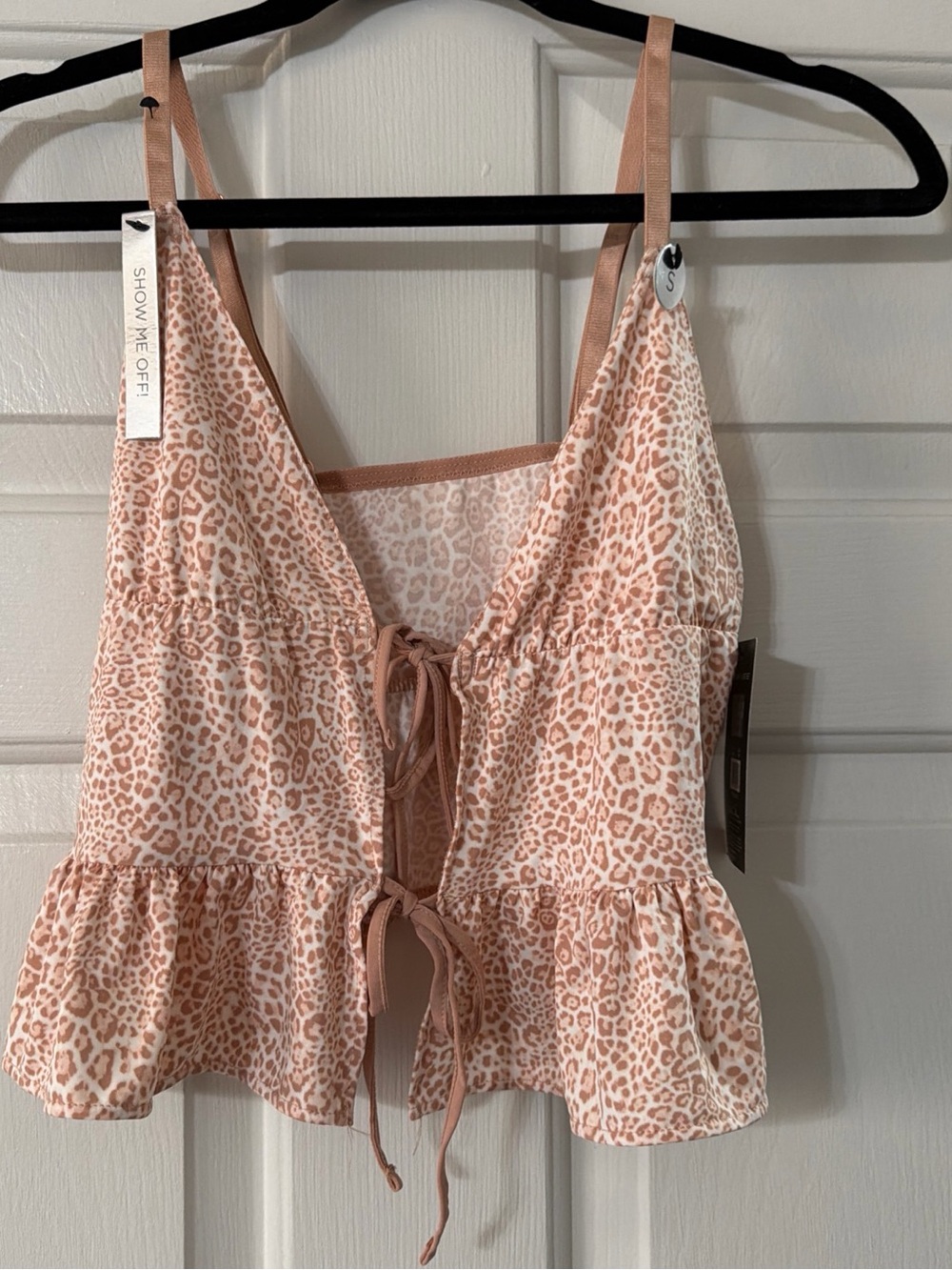 Love Notes Pink Leopard Tie-Front Ruffle Cami